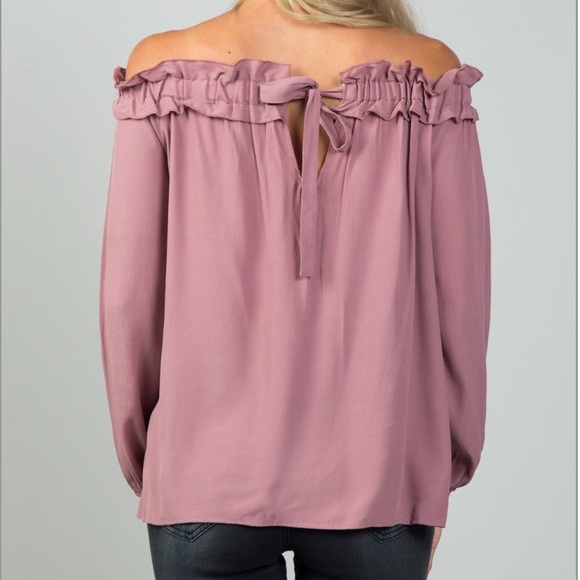 MAUVE OFF THE SHOULDER FRILLY TOP - Picture 2 of 5